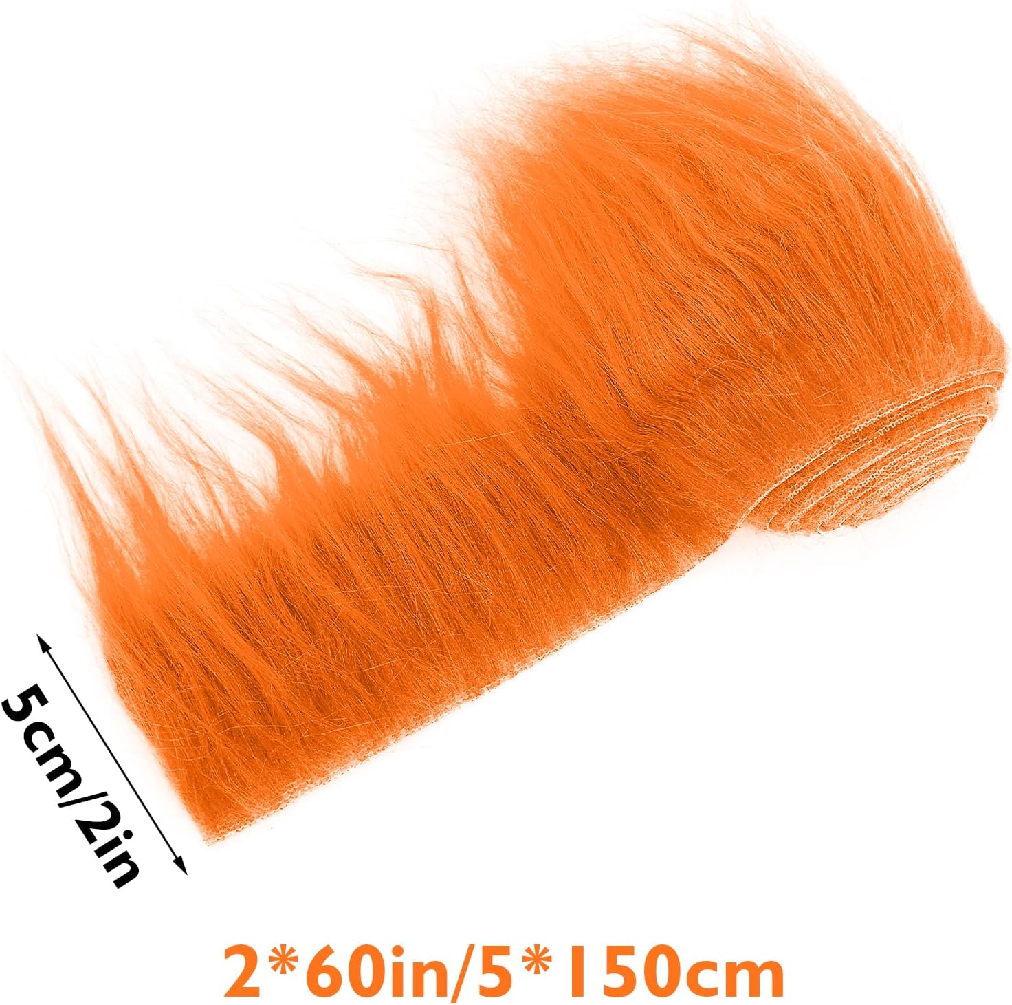Tiras precortadas de tela de piel sintética de felpa lanuda de 2 x 60 pulgadas, piel naranja esponjosa y mullida para manualidades, para gnomos,