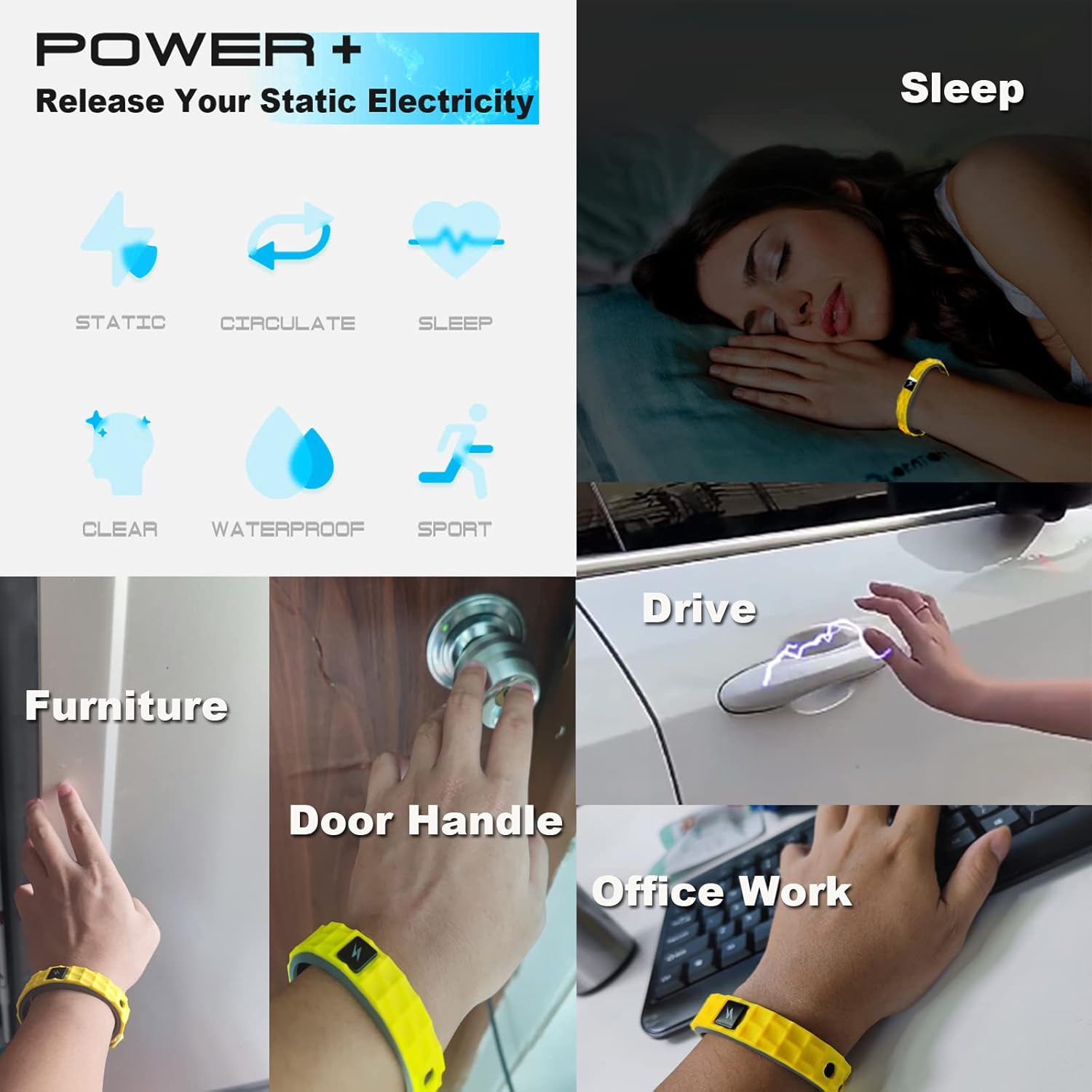 Anti Static Wristband, Black Sport Power Balance Silicone Bracelet, Anion Germanium Winter Electrostatic Removal Rubber Wrist Strap for Men Women
