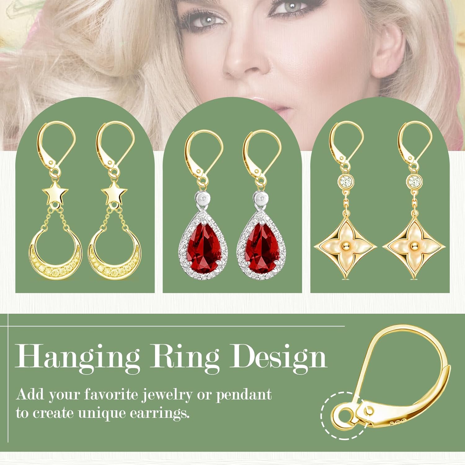 Ganchos para aretes de plata de ley 925, ganchos hipoalergénicos para aretes franceses, alambre colgante intercambiable, conector de aretes de clip