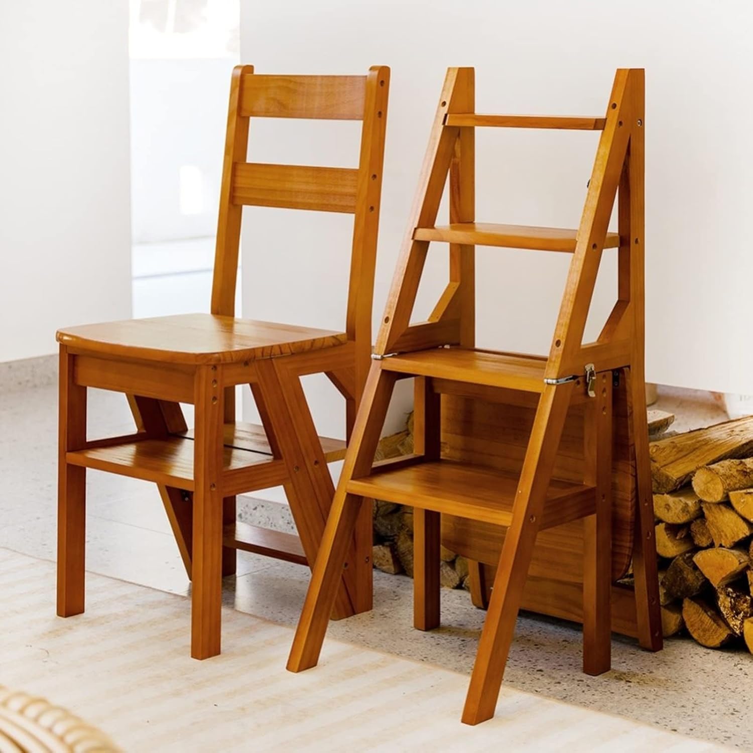 Taburetes plegables de 4 escalones, escaleras de madera, taburetes de pie, sillas de escaleras, taburete portátil para cocina, baño, oficina,
