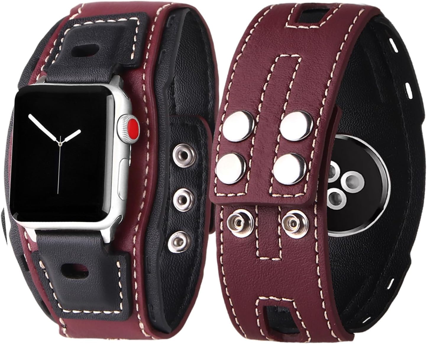 VIQIV Leather Bands Compatible with Apple Watch 49mm 45mm 44mm 42mm 41mm 40mm 38mm Ultra 2 Band Men Women, Vintage Genuine Leather Wristband