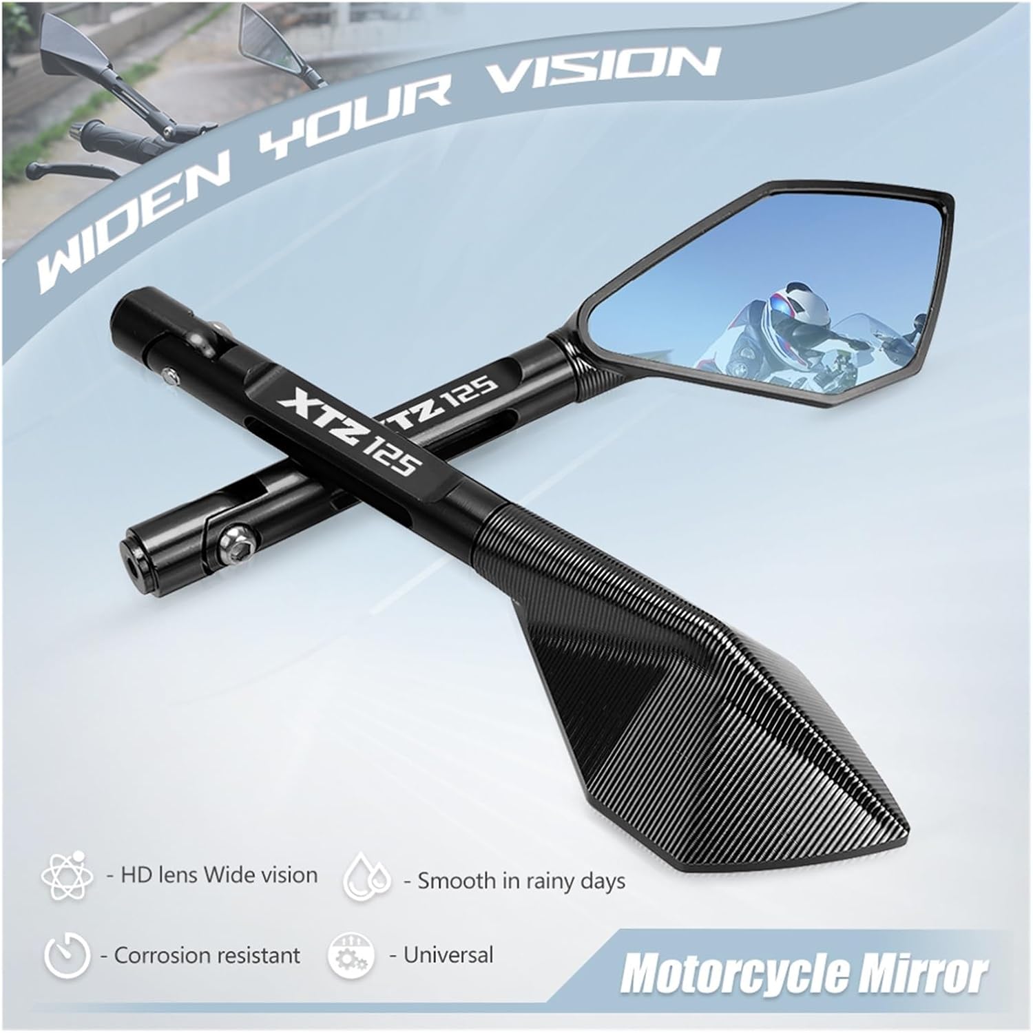 Espejo retrovisor de motocicleta para Yamaha XTZ125 XTZ 125 2014-2018 2015 2016 2017 (color  B-negro XTZ125, tamaño normal)