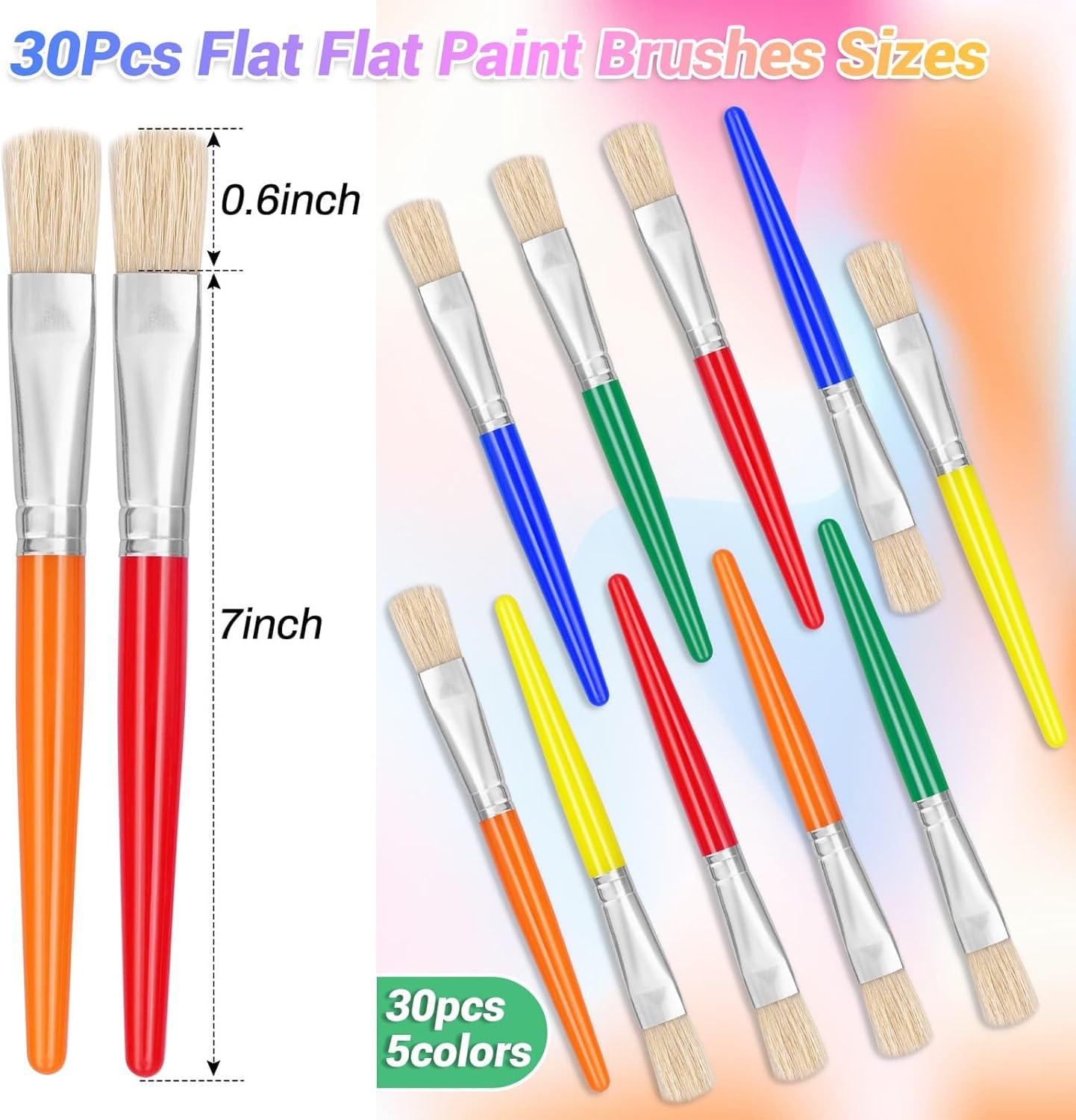 anezus – Juego de 30 pinceles de pintura con puntas planas, para niños pequeños, juego de pinceles de pintura para maestros de preescolar para