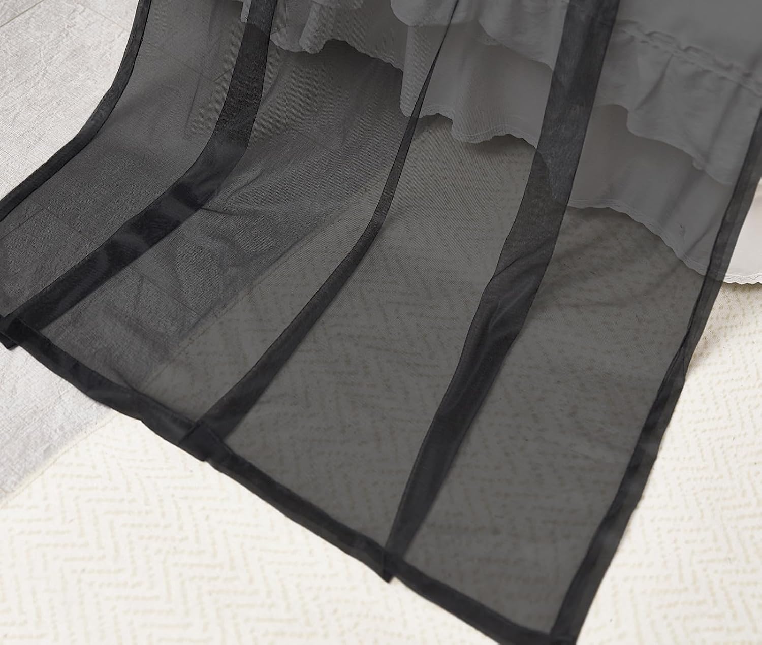 Akiky Cortinas de dosel para cama, toldos negros transparentes, cenefa, 1 panel de toldo, tamaño King, bufanda, cenefa para decoración del hogar