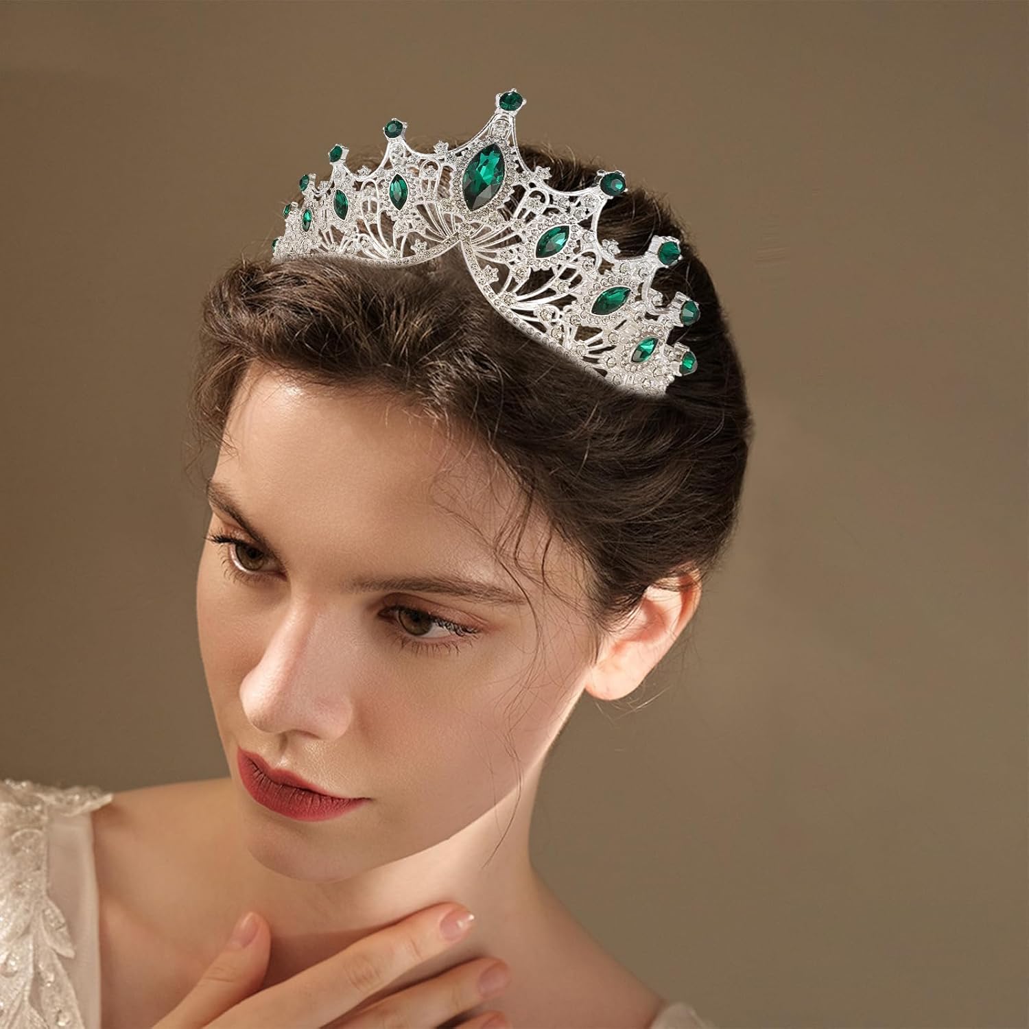 DZRYBNXF Tiaras de cristal de la corona y coronas para las mujeres tiara de plata de la boda para la novia (plata+verde)
