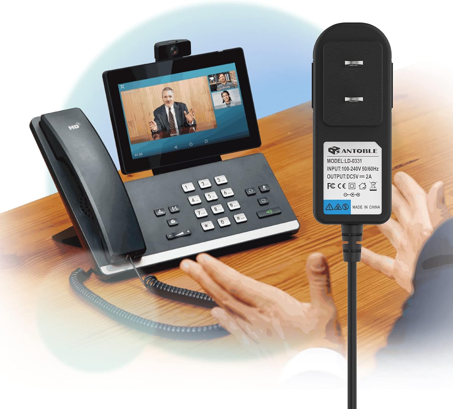 ANTOBLE Adaptador de corriente compatible con Yealink T54W Fuente de alimentación Yea-ps5v2000us Voip Adaptadores de Teléfono para el Hogar Cargador