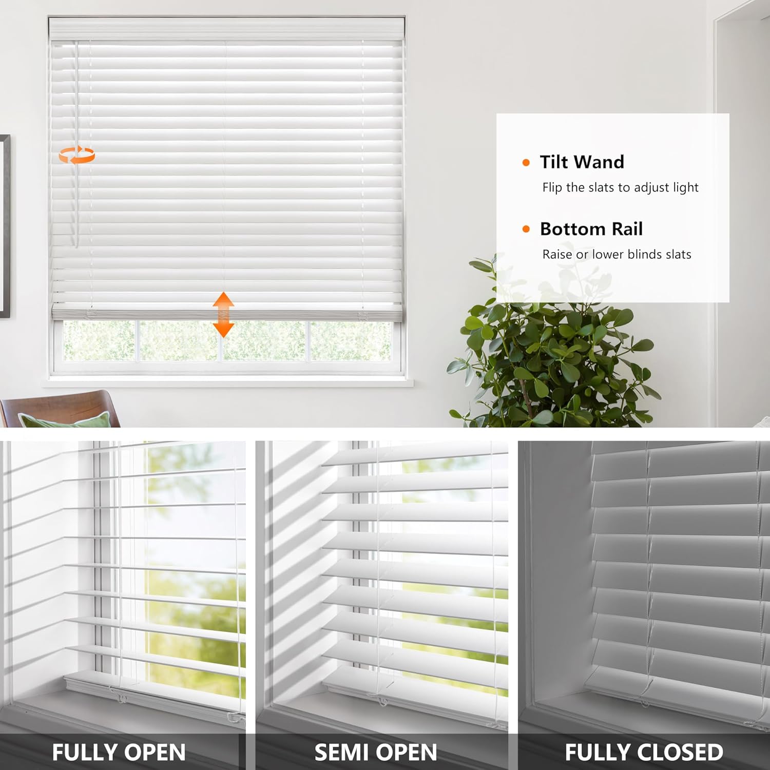 LazBlinds Persianas de madera sintética sin cordones de 2 pulgadas con cenefa real, persianas horizontales para oscurecer la habitación, persianas