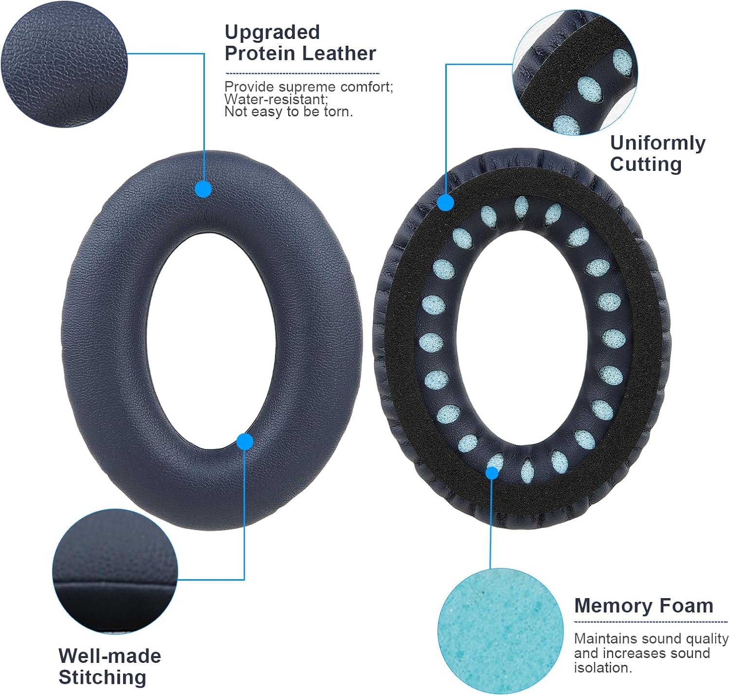 Almohadillas de repuesto para auriculares Bose QuietComfort 35 QC35 QC35ii QC45 QC25 QC15 con aislamiento de ruido, espuma viscoelástica, color azul