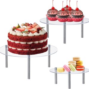 Juego de 3 soportes de acrílico transparente para tartas, elevador redondo para postres, soporte de exhibición de cupcakes escalonados para Juego de 3 soportes de acrílico transparente para tartas, elevador redondo para postres, soporte de exhibición de cupcakes escalonados para