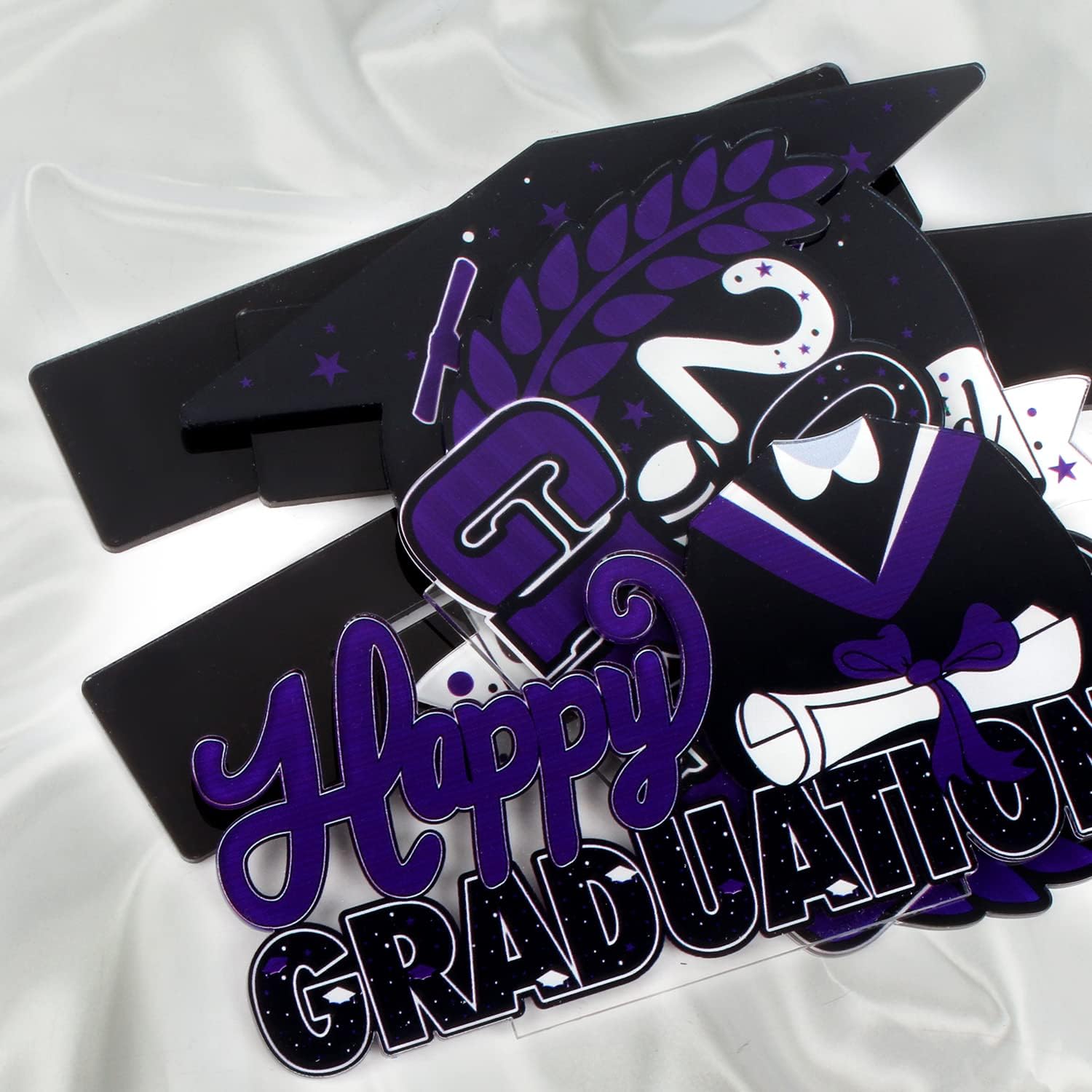 Decoraciones de fiesta de graduación de clase 2023 3 piezas de felicitaciones 2023 de graduación escolar de acrílico morado para centros de mesa de