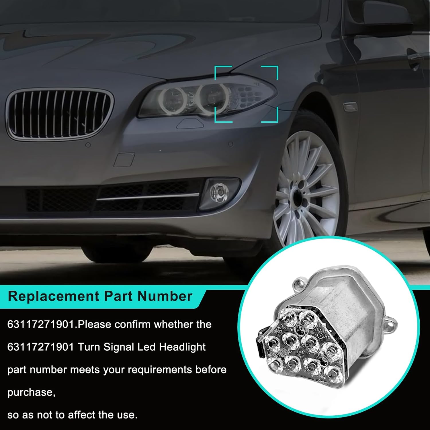 63117271901 – Faro LED de señal de giro izquierdo, señal de giro izquierdo, módulo indicador LED compatible con BMW Serie 5 F10 F11 F11 F18 2009