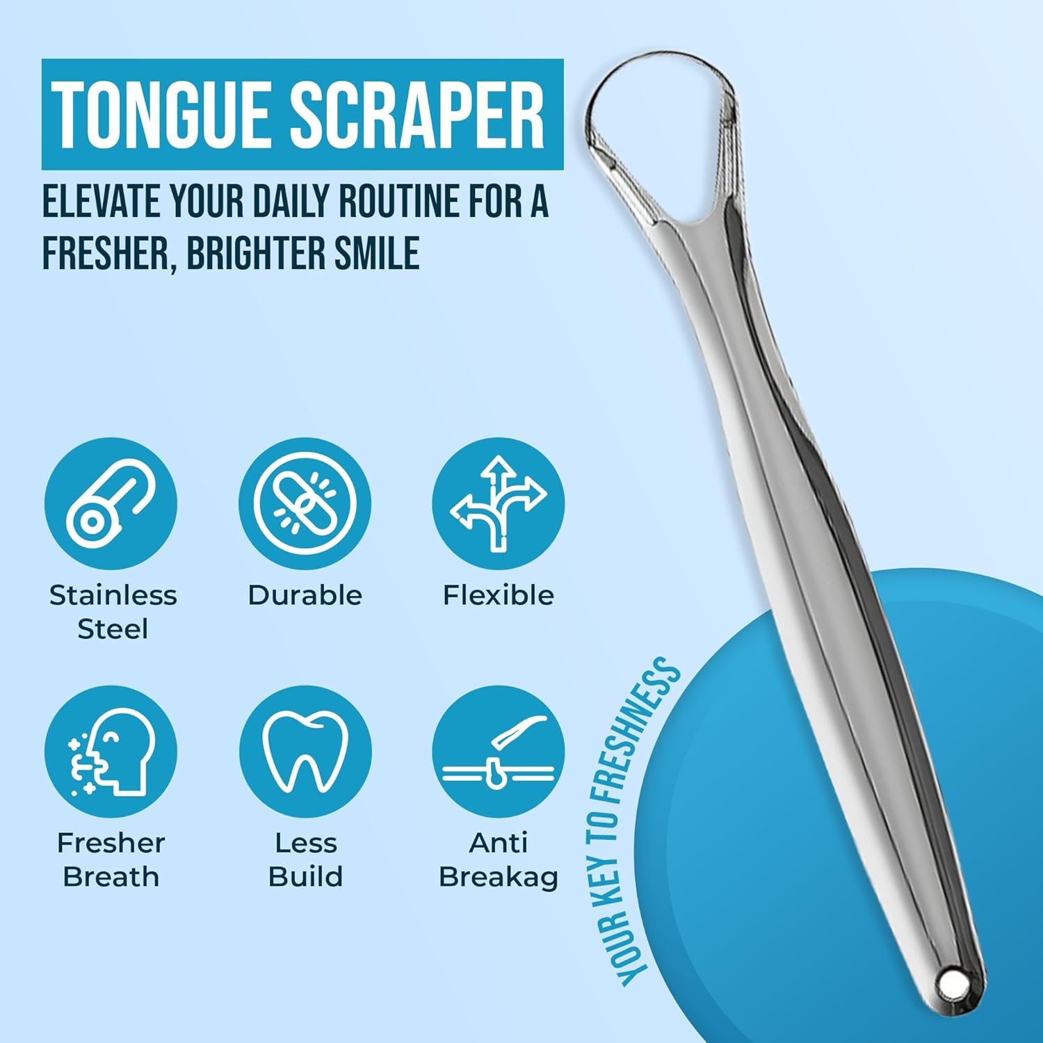 AARAM Limpiador de lengua, rascador de lengua que cura el mal aliento, limpiadores de lengua de acero inoxidable, material libre de BPA, raspadores