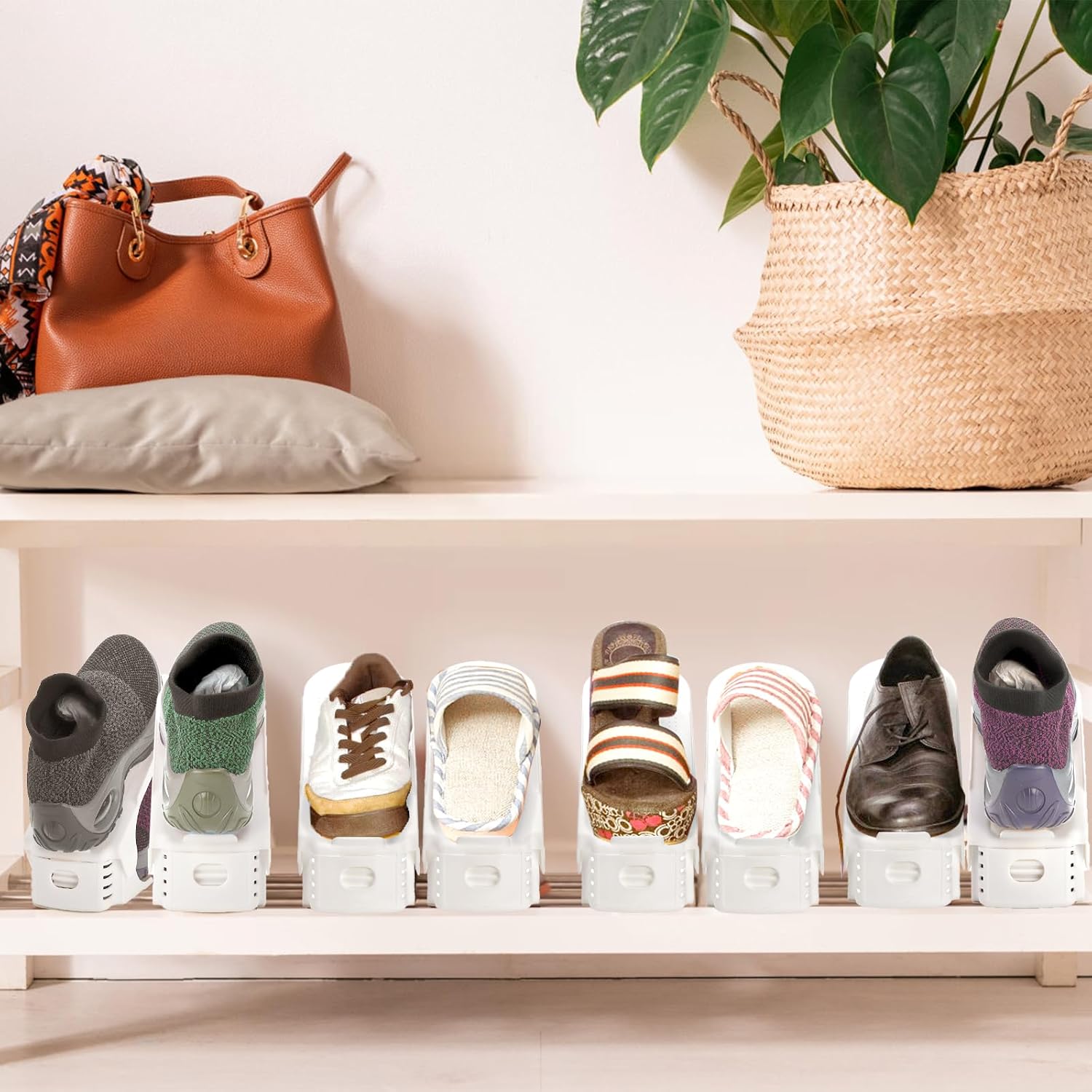 Paquete de 24 ranuras para zapatos, apilador de zapatos ajustable de 4 niveles, soporte para zapatos de doble capa, ahorro de espacio para zapatos
