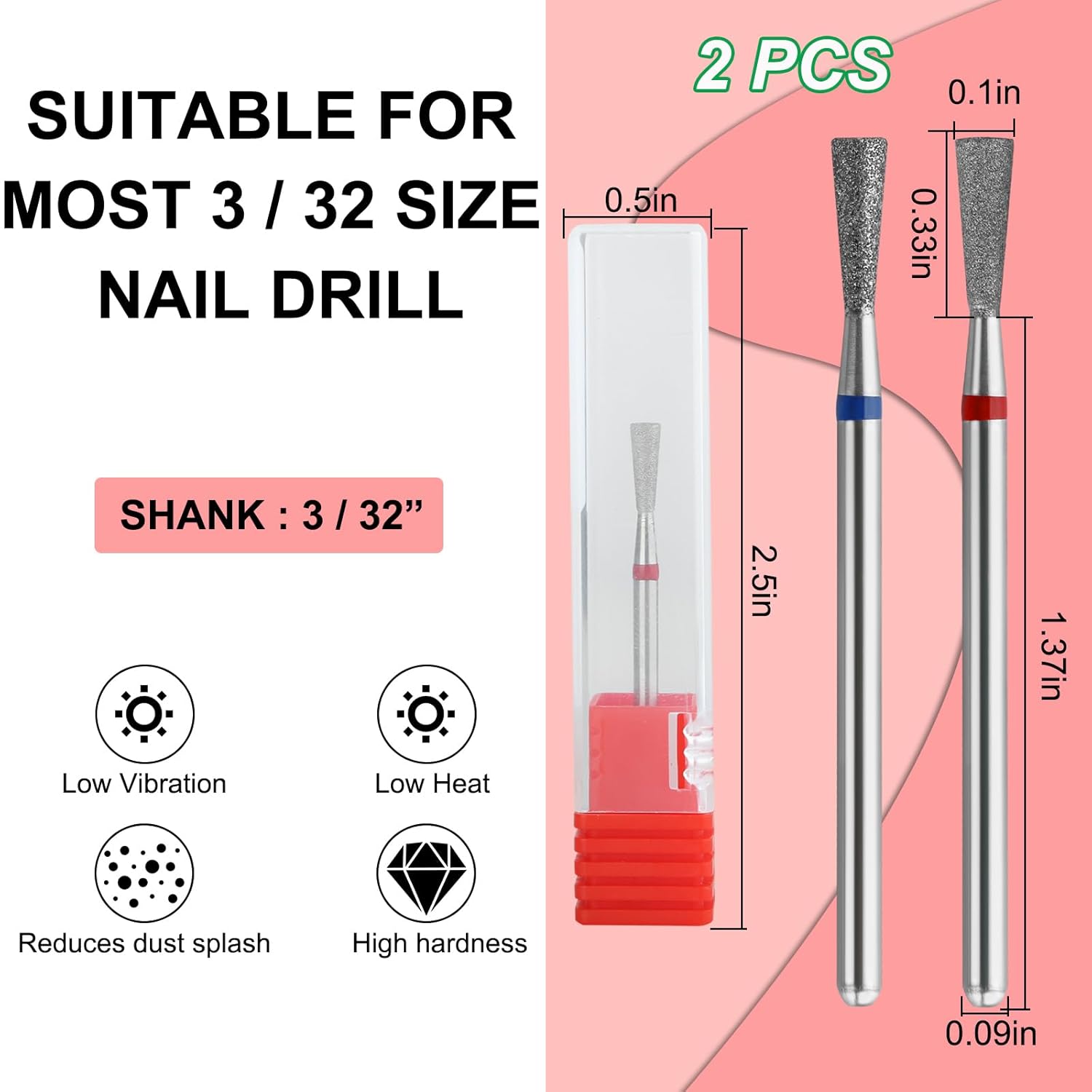 2 brocas de diamante para uñas de carburo cónico micro cutículas, brocas eléctricas rusas para limpiar debajo de las uñas, piel muerta y cutícula,