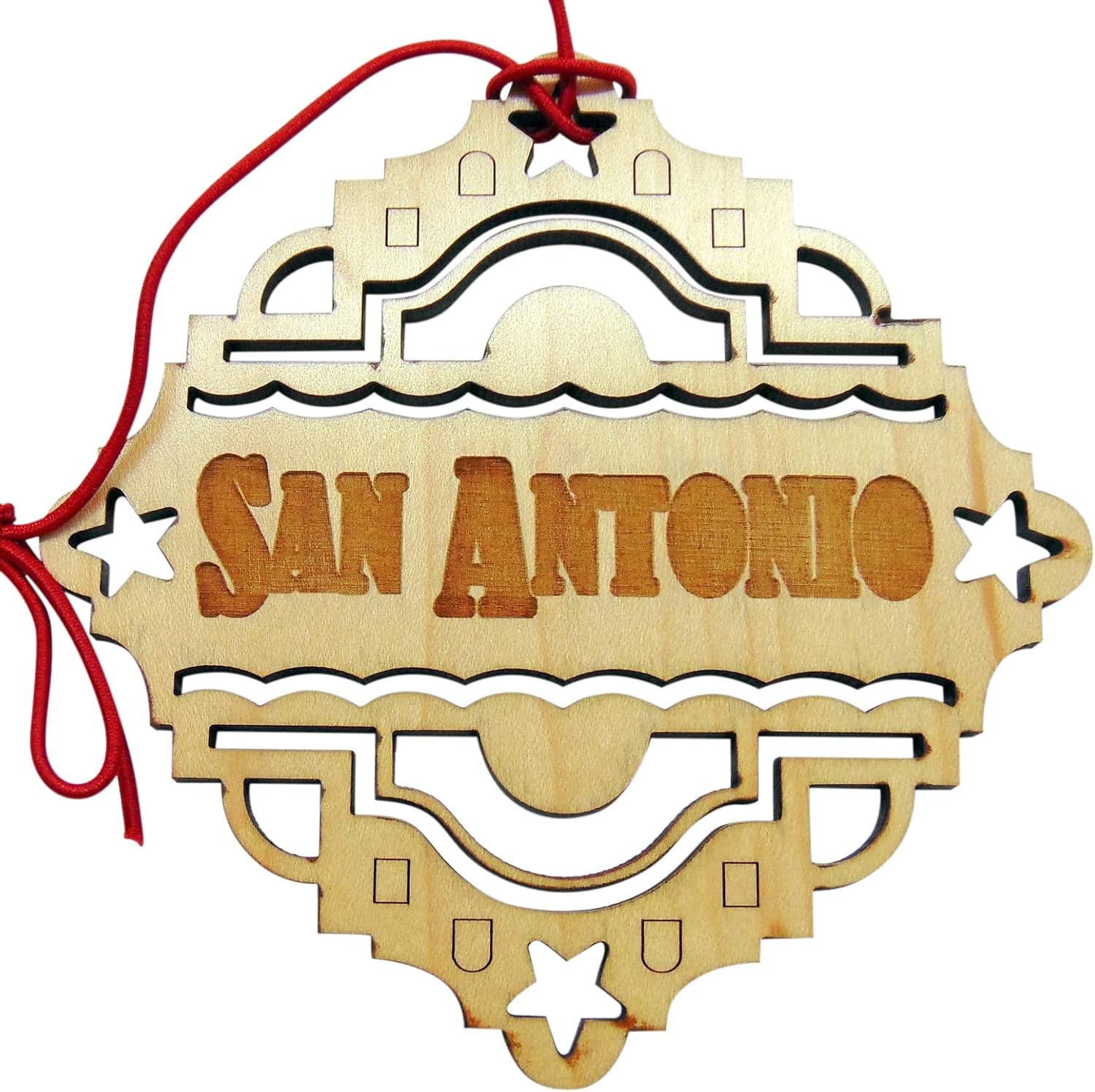 Adorno de San Antonio de madera para árbol de Navidad, recuerdo del estado de Texas Lone Star con diseño de ciudad, fabricado en los Estados Unidos