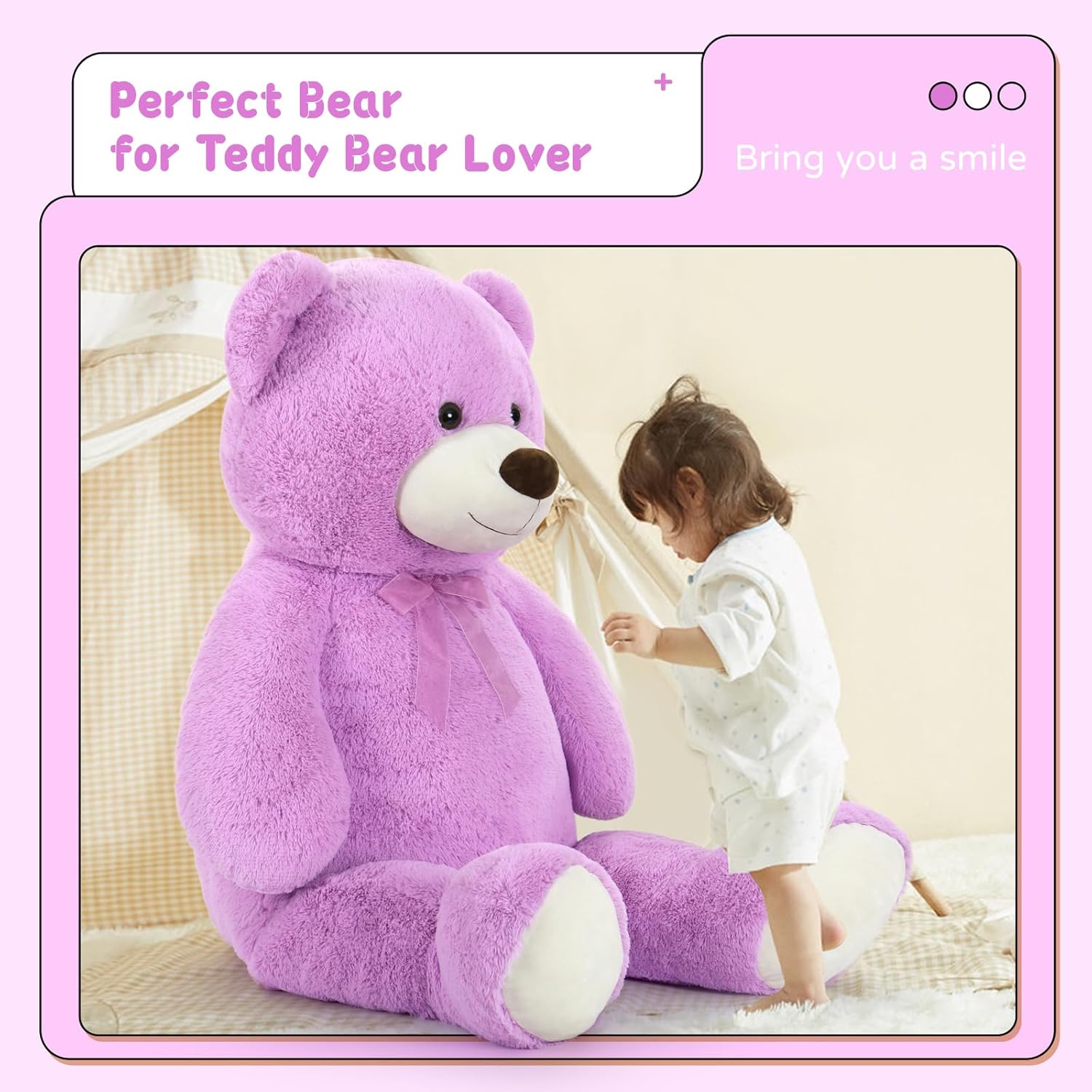 DOLDOA Oso de peluche gigante de 51 pulgadas, oso de peluche grande, oso de peluche grande calmante para niños, novia, baby shower, morado