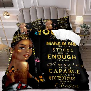 LUVIVIHOME Juego de edredón mágico para niña negra, ropa de cama de niña negra afroamericana, versículo bíblico cristiano, mariposa, decoración de LUVIVIHOME Juego de edredón mágico para niña negra, ropa de cama de niña negra afroamericana, versículo bíblico cristiano, mariposa, decoración de