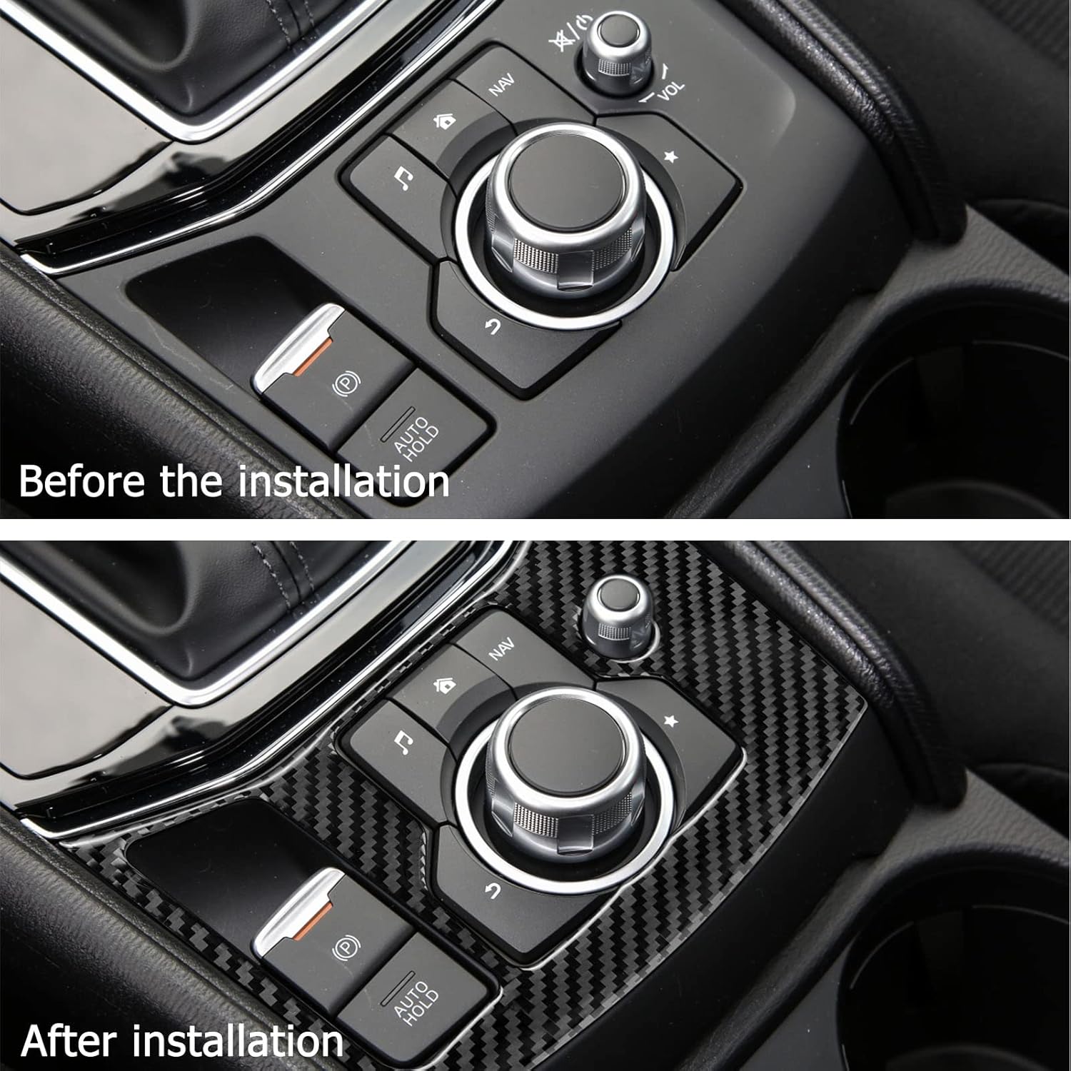 Compatible with Carbon Fiber Gear Shifter Box Multimedia Button Control Panel Trim Interior Car Accessories for Mazda CX-5 CX5 2017 2018 2019 2020