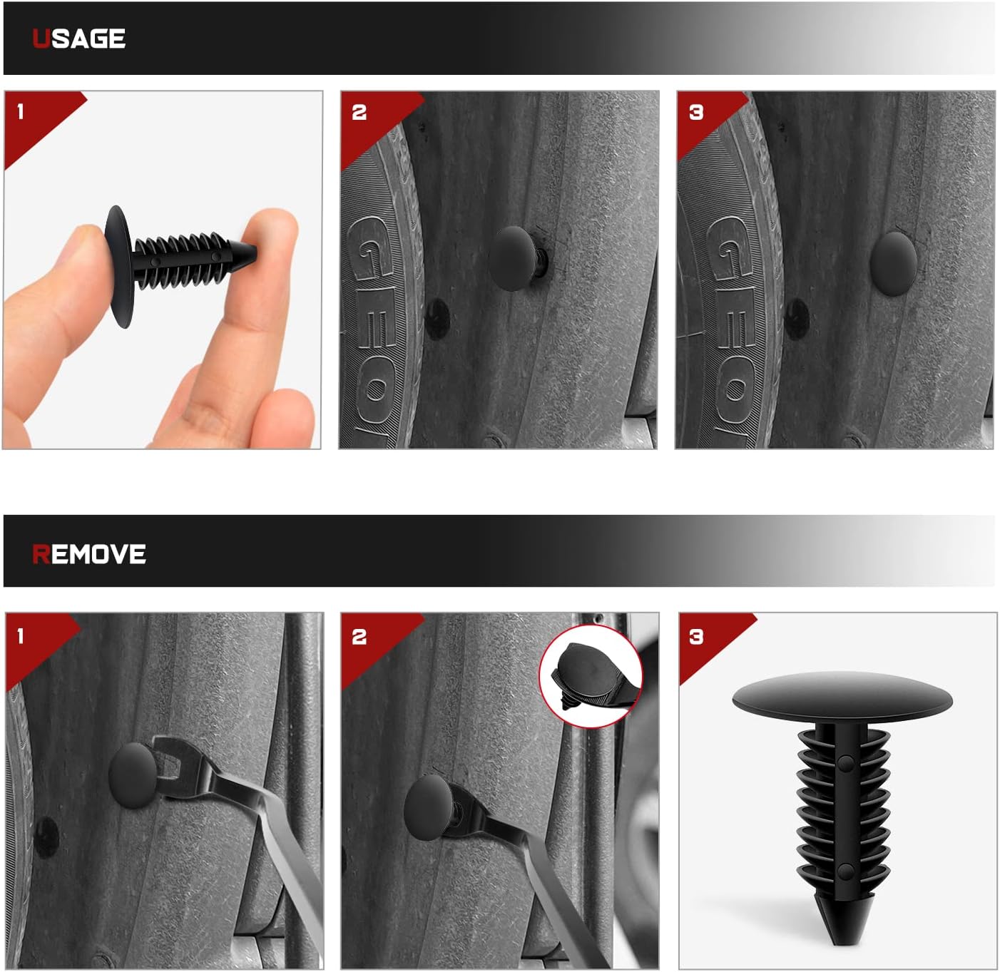 Nilight 100 clips de guardabarros de remache de parachoques para GM 1605396,1595864 para Chrysler 6030441 para Ford 388577S agujero de 0.295 in, 2