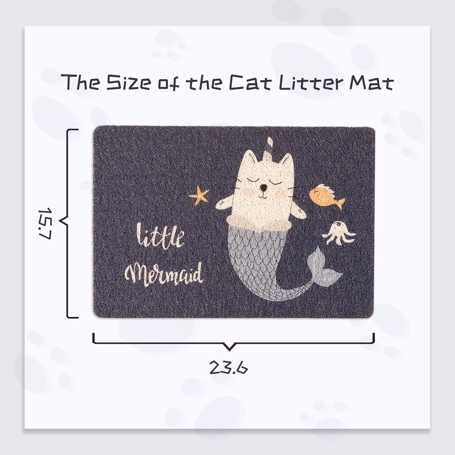 QWINEE Tapete de arena para gatos con estampado de dibujos animados para puerta, accesorios de alimentación antideslizante, perfil bajo, fácil de