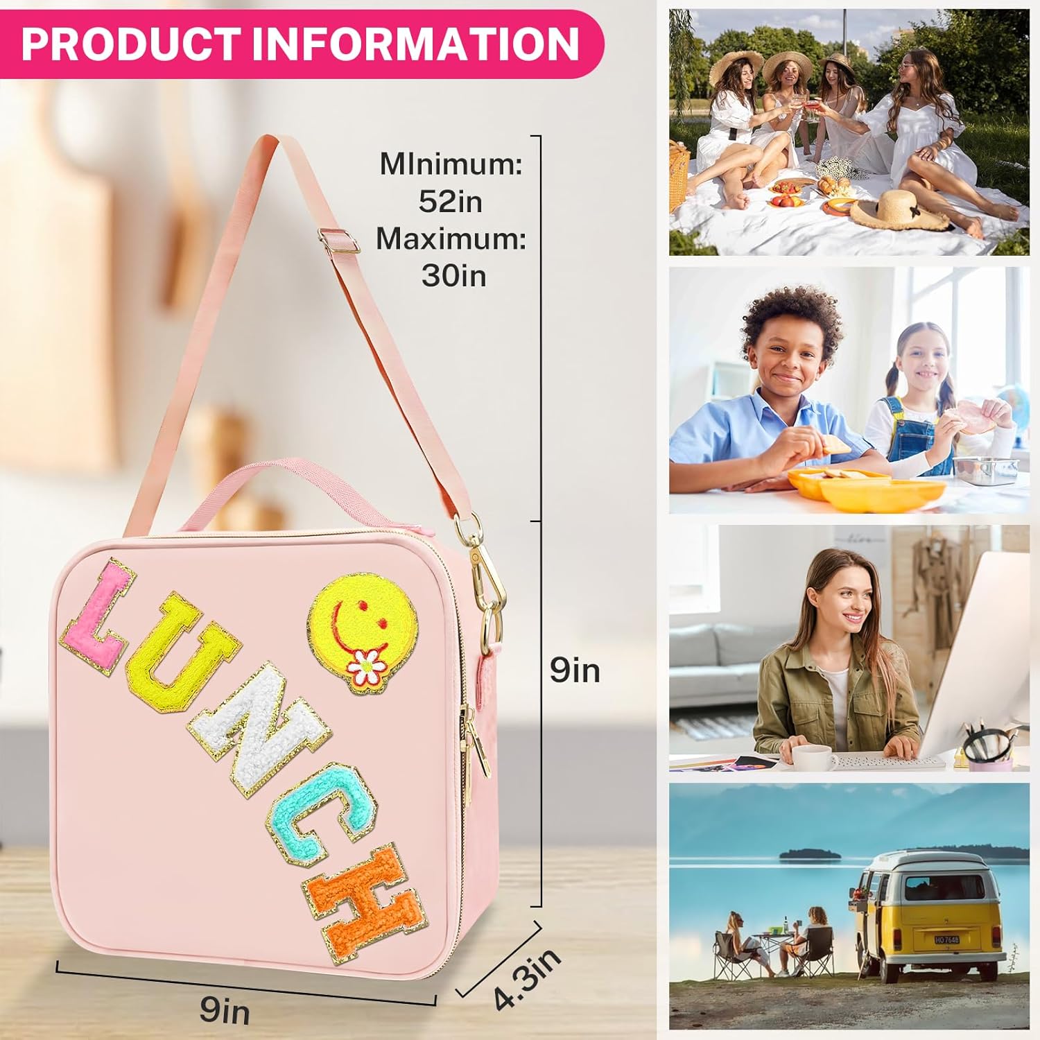 Lonchera aislada para niñas, lonchera preparatoria para niñas adolescentes, bonita bolsa de almuerzo para niñas para niños, bolsa enfriadora grande