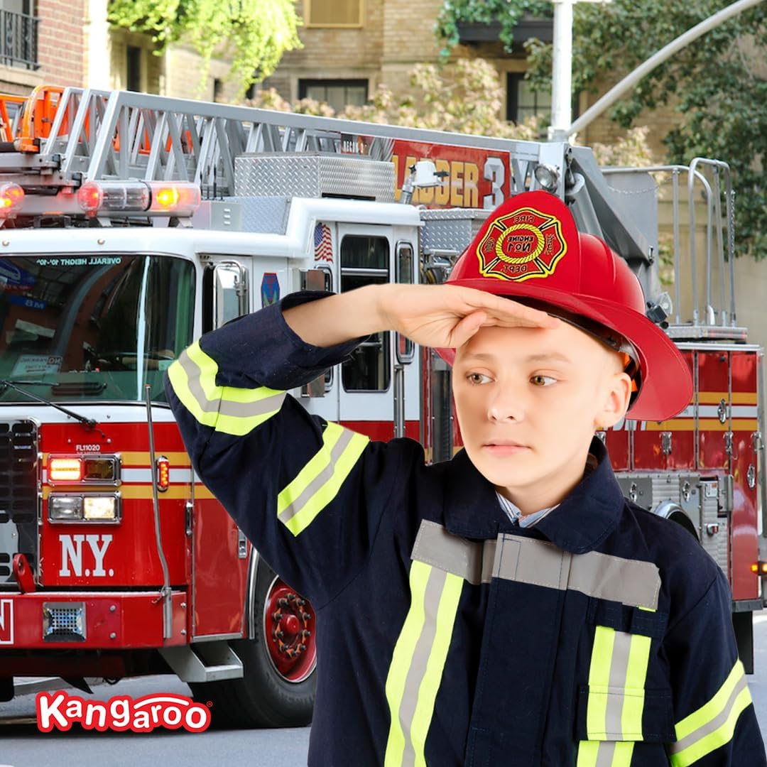 Kangaroo Sombrero de bombero, juguete de simulación, disfraz de bombero de plástico, sombrero rojo, accesorios para casco de fuego, perfecto para