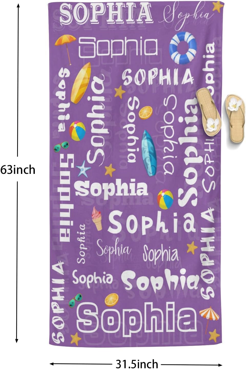 Toallas de playa personalizadas para niños, toallas de playa para adultos, toallas de playa de microfibra con monograma de 31.5 x 63 pulgadas,
