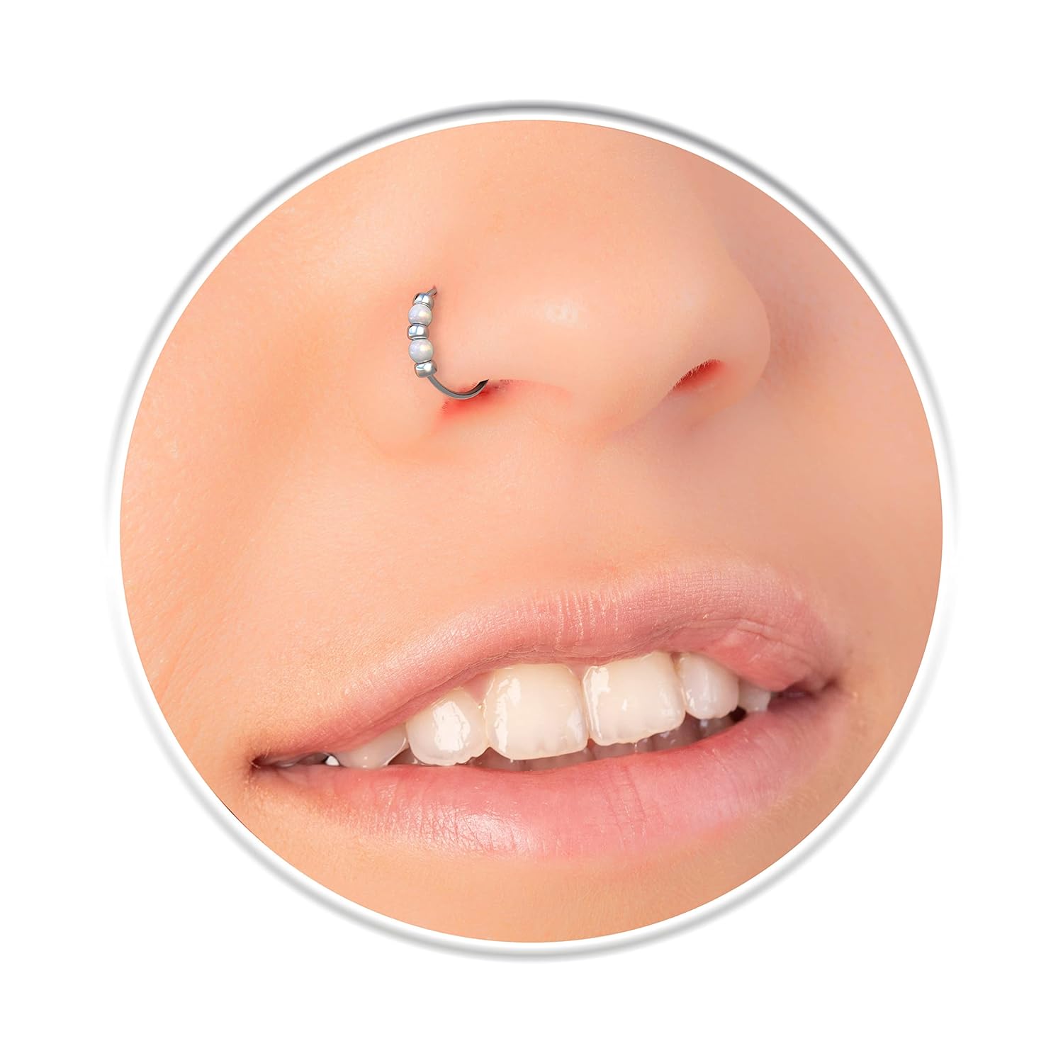 24G Nose Rings For Women 7mm Tiny White Opals 925 Silver Nose Hoops Set Hypoallergenic Nose Piercings