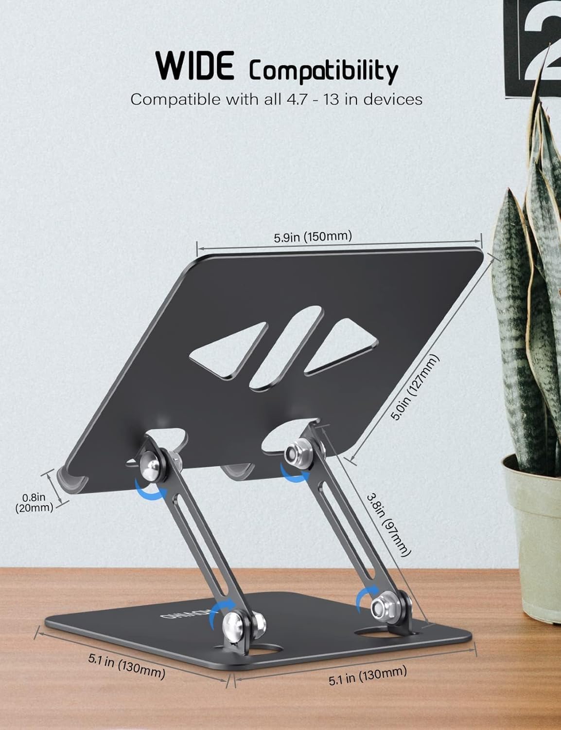 Soporte para tablet para escritorio, soporte ajustable para tablet de escritorio, soporte plegable de aluminio para iPad Pro 12.9, iPad Air Mini,