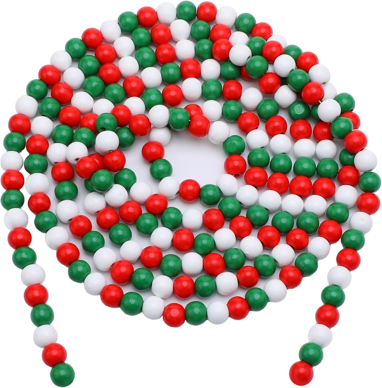 Frienda Guirnalda de cuentas de madera de Navidad de 100 pies, decoración de árbol de Navidad con cuentas de madera, cuentas decorativas de granja,