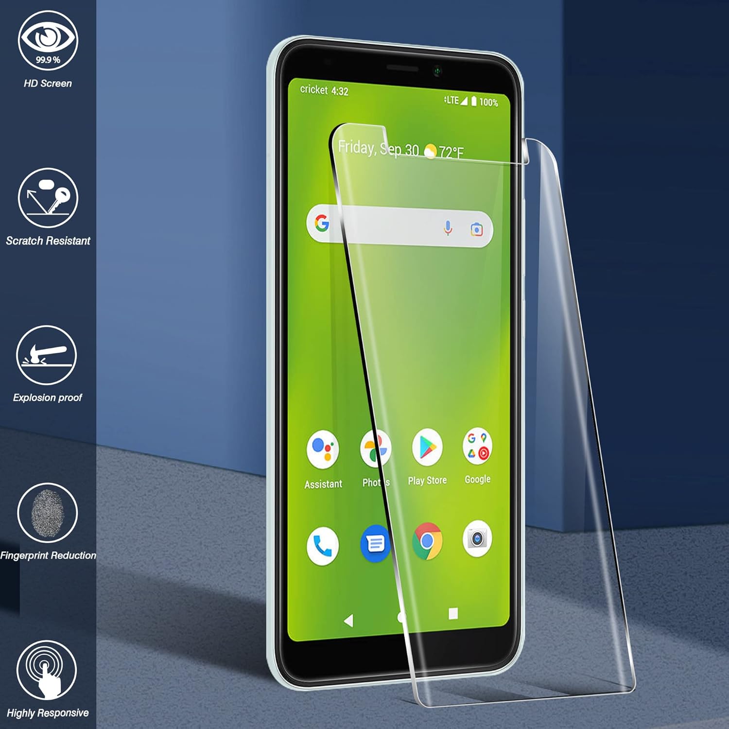 Orzero Paquete de 3 protectores de pantalla de vidrio templado inteligente compatibles con Cricket Debut, bordes de arco 2.5D, 9H, antiarañazos, de
