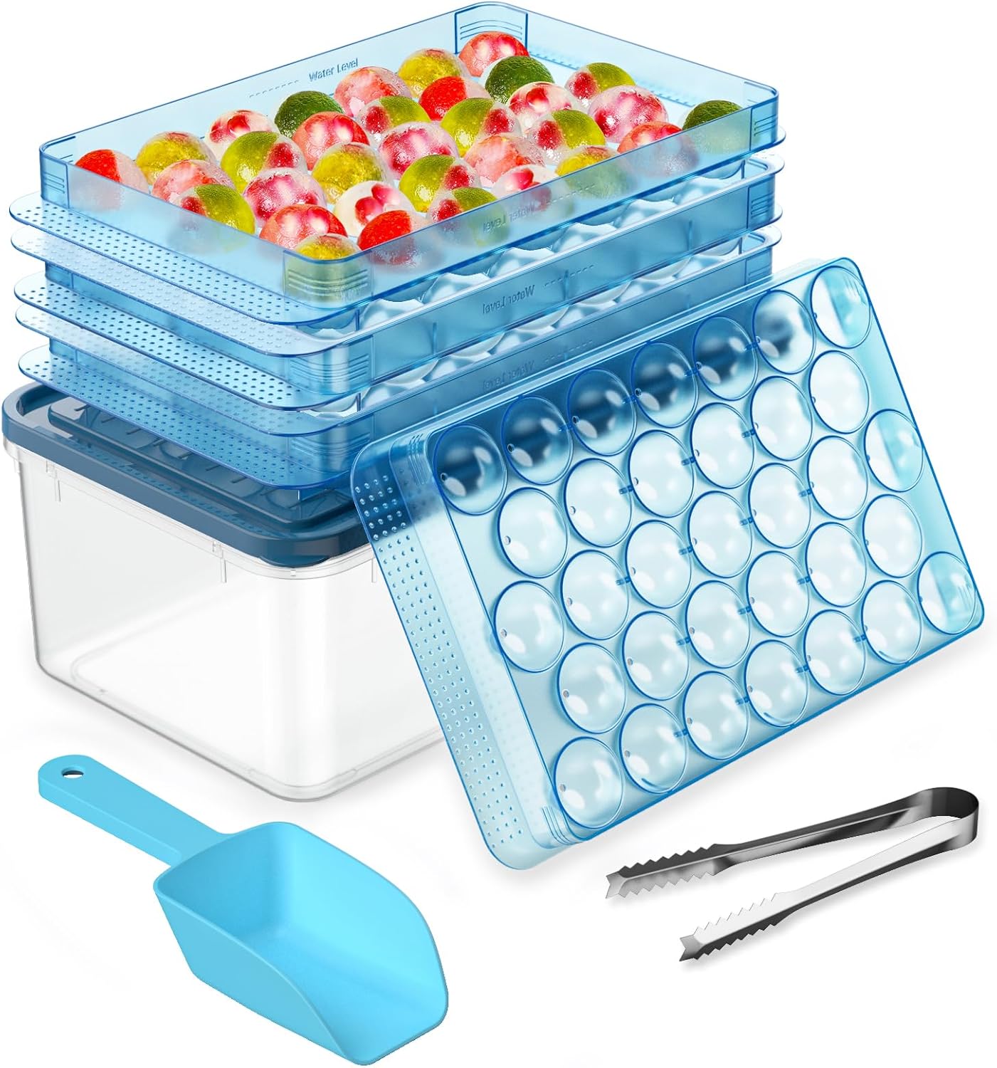 PHINOX – Bandeja de cubitos de hielo con tapa y contenedor, bandejas redondas de hielo para congelador, bandejas de hielo para hacer cubitos de