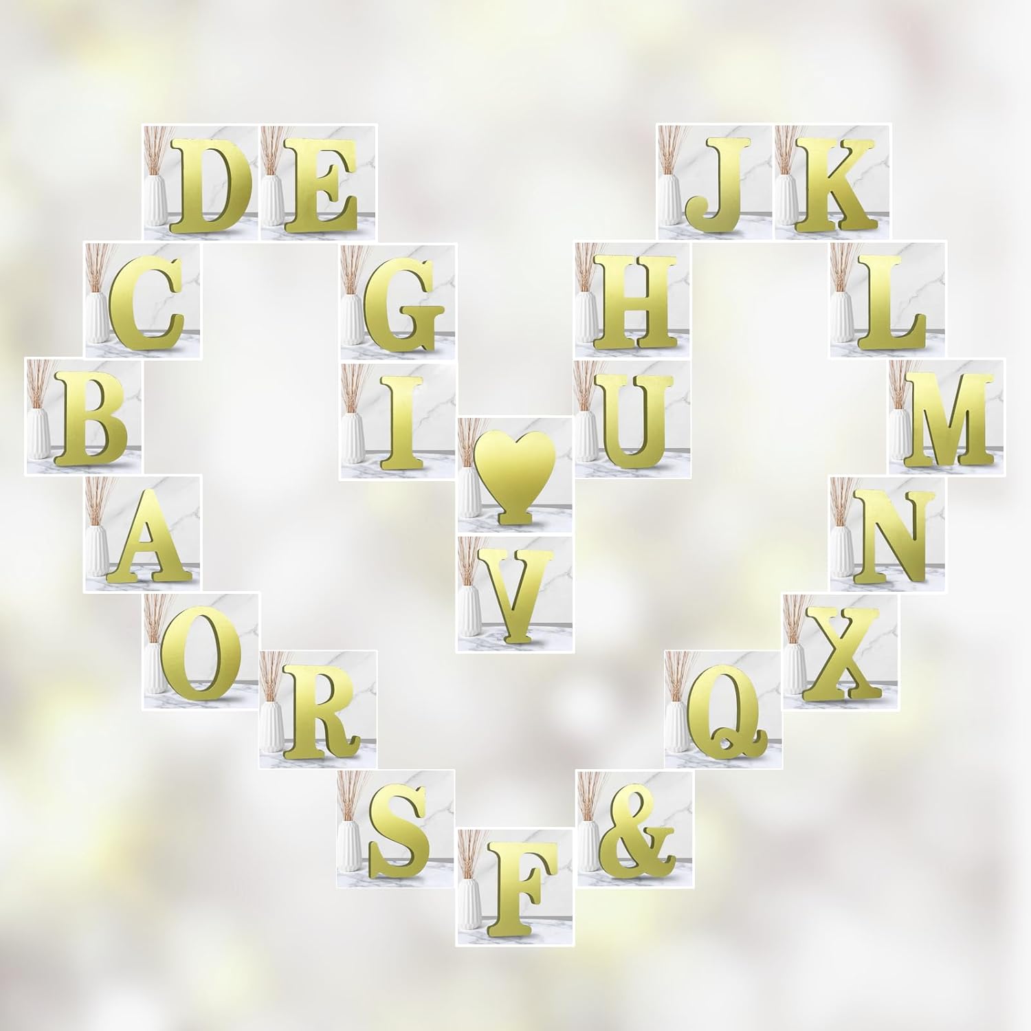 AOCEAN Letras de madera dorada de 6 pulgadas, letras de madera sin terminar para decoración de pared, letras decorativas de pie en rodajas, tablero