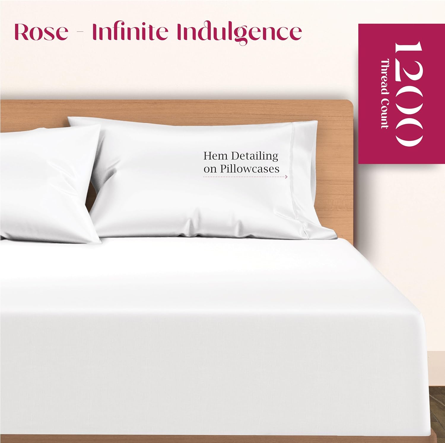 Carressa Linen Juego de 2 fundas de almohada de lujo de 100 % algodón Supima de 1200 hilos, tamaño estándarQueen, color blanco, tejido de satén