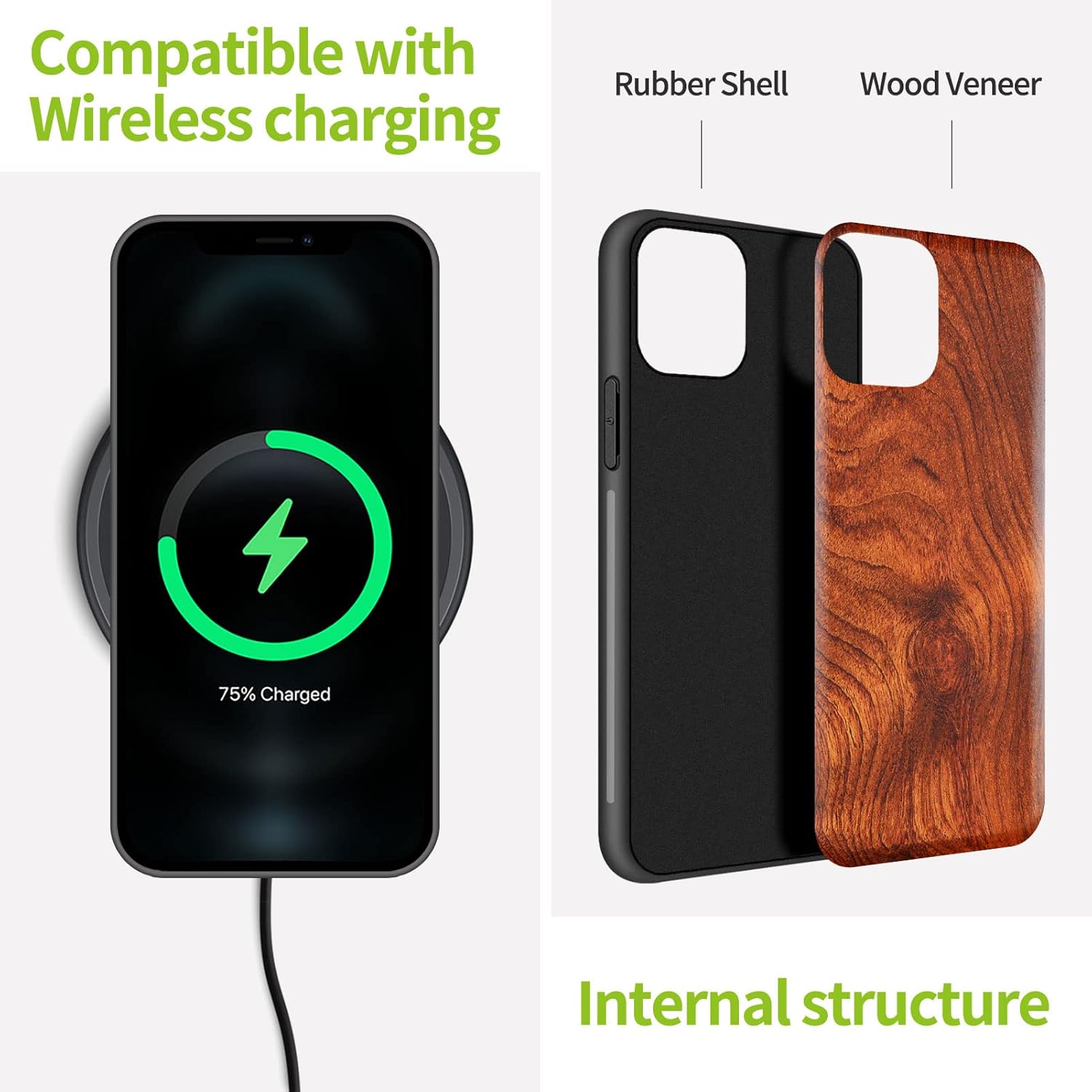 Carveit Funda de madera para iPhone 11 Pro Max madera real dura y TPU suave negro a prueba de golpes, funda protectora única y elegante de madera