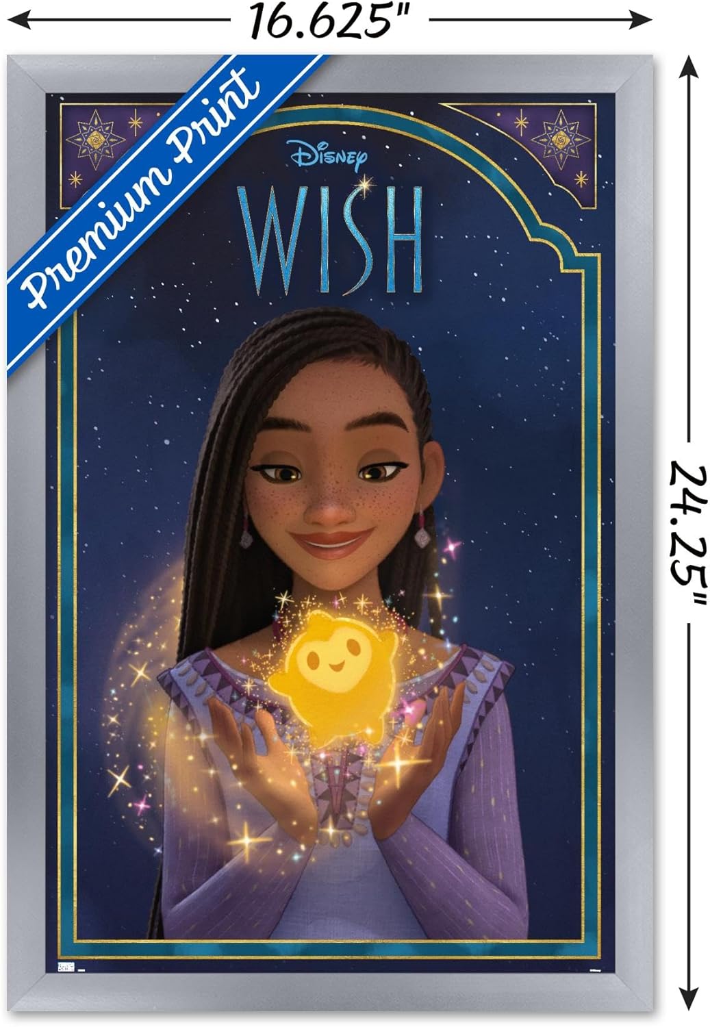 Trends International Disney Wish – Póster de pared Asha & Star, 14.72 x 22.37 pulgadas, versión enmarcada plateada
