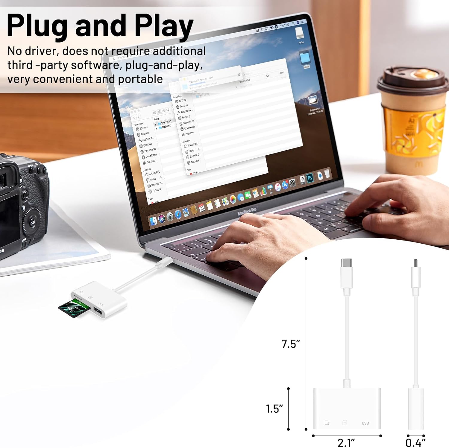Lector de tarjetas USB C a SD, adaptador de tarjeta SD con SD MicroSD USB3.0 3 en 1, visor de cámara digital Plug and Play, lector de tarjetas de