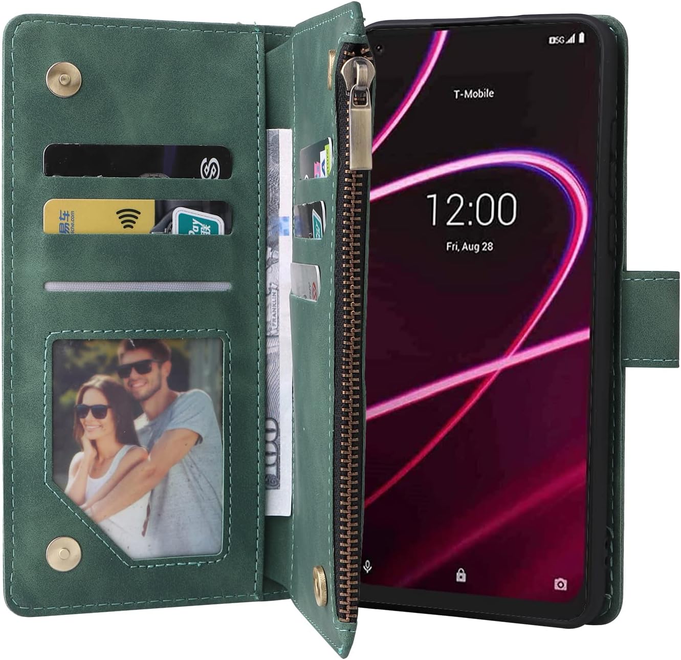 LBYZCASE T-Mobile REVVL 6 5G 6.52 pulgadas con ranuras para tarjetas, función atril con cierre magnético, cierre magnético, correa de muñeca para