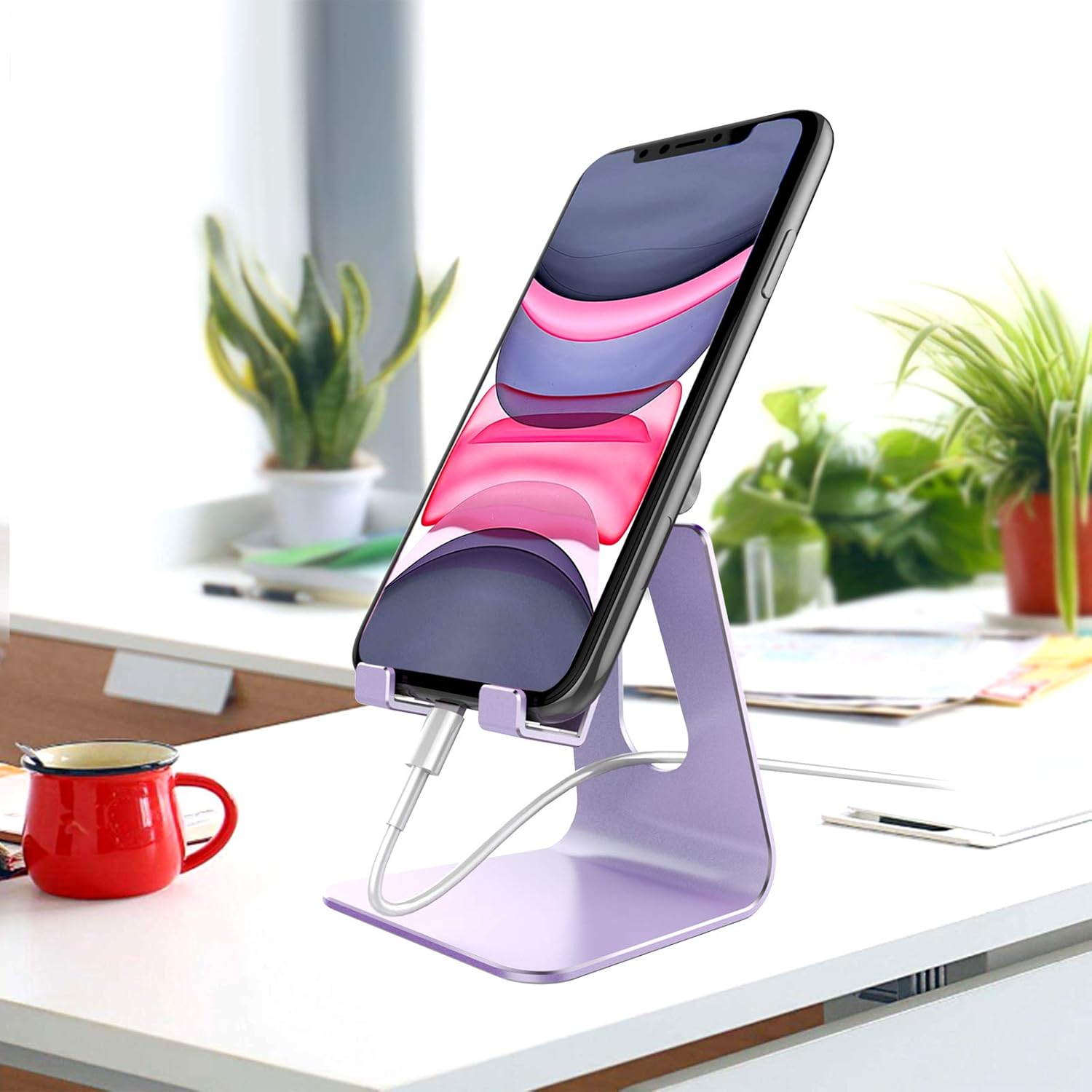 CreaDream Soporte ajustable para teléfono celular, soporte para teléfono, cuna, muelle, soporte, soporte de escritorio de aluminio compatible con
