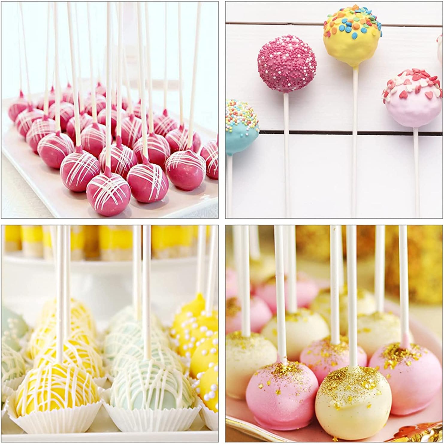 300 palitos de papel blanco de 4 pulgadas, palitos para tartas, palitos de ventosa para galletas, dulces de arcoíris, chocolate, decoración de pastel