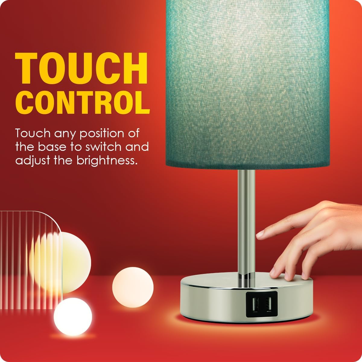 Yarra-Decor Lámpara de noche con puertos de carga USB A+C, juego de dos  Lámpara de mesa de control táctil para dormitorio, lámpara de mesa de noche