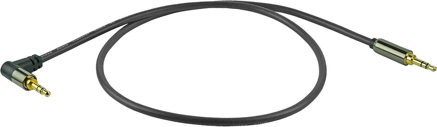 Mediabridge Cable de audio estéreo de ángulo recto macho a macho de 0.138 in (12 pies), conector de 90 para conexiones empotradas, diseño