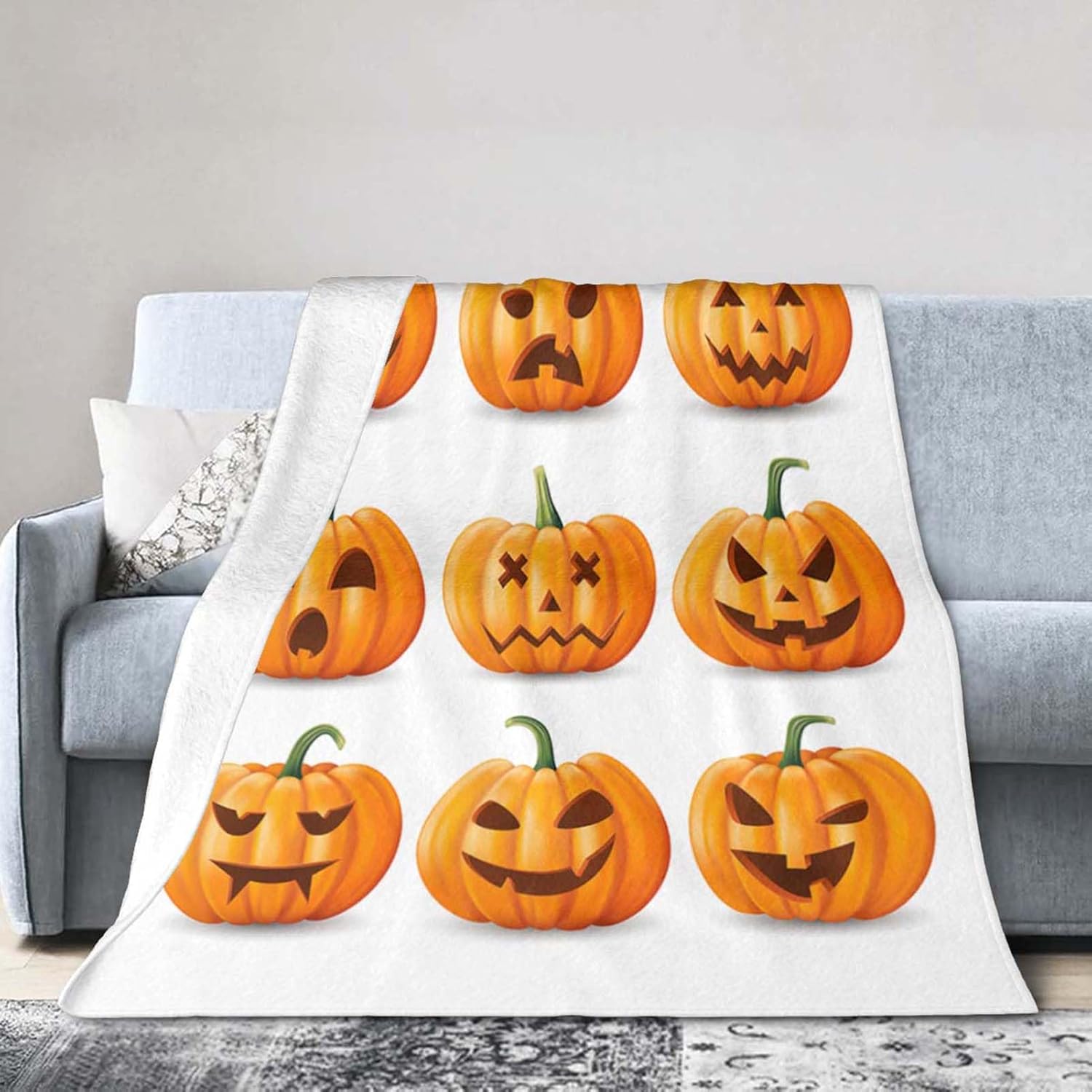 Manta de franela de calabaza de Halloween de 60 x 80 pulgadas, suave, acogedora, mullida y cálida para adultos en sofá, cama, 80 x 60 pulgadas
