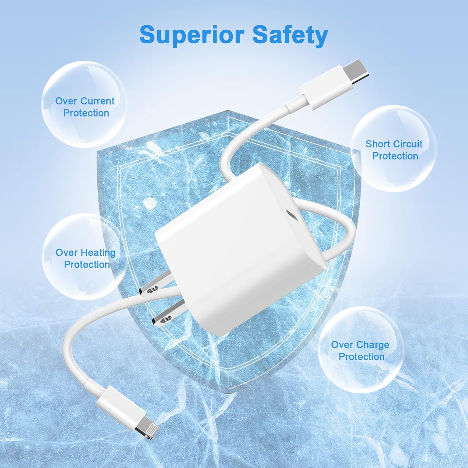 Cargador de iPhone de carga rápida, paquete de 4 unidades PD 20 W USB C bloque de cargador de pared con 6 pies tipo C a Lightning de carga rápida