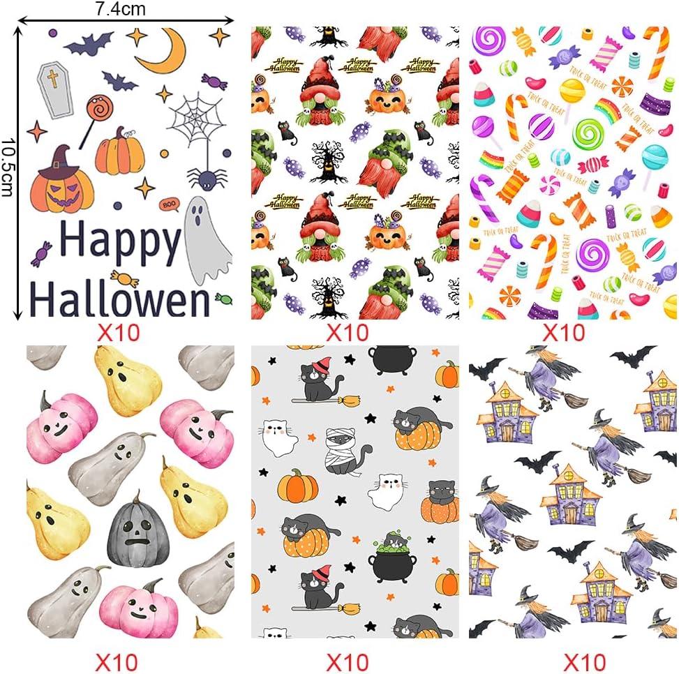 60 piezas de papel de liberación de pintura de diamante, tema de Halloween, papel de liberación de un solo lado, diseño de calabaza, bruja y gato,
