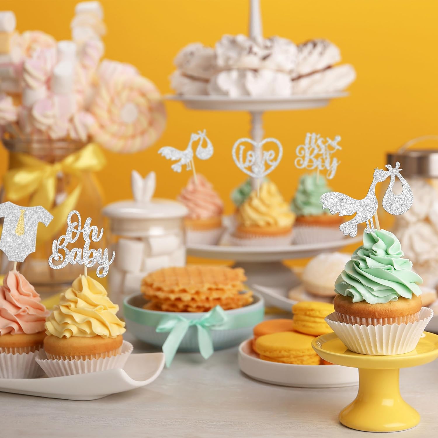 Gyufise 30 piezas de decoración para cupcakes “It’s a Boy” con purpurina para cupcakes con purpurina, mameluco con diseño de corazón, decoración