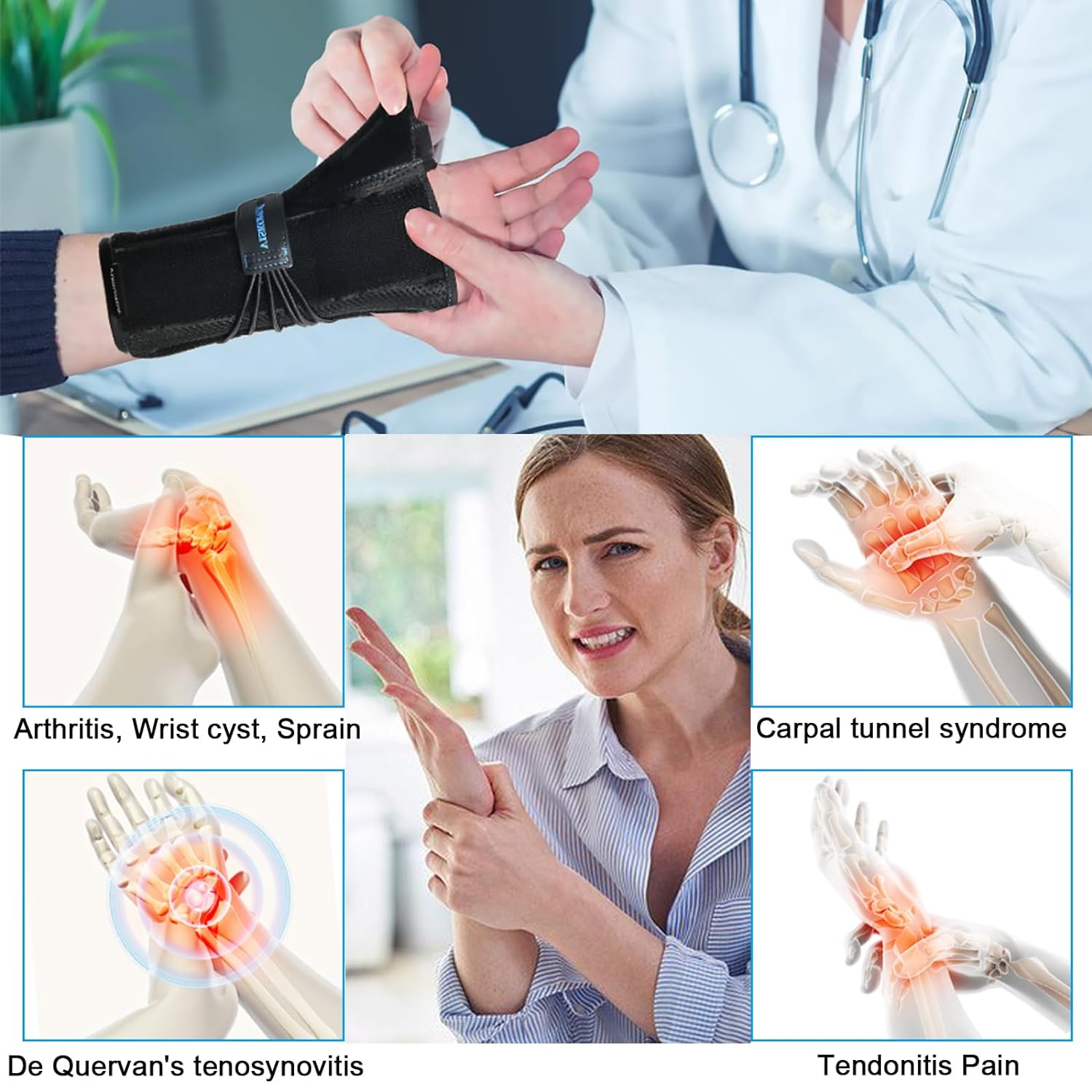 VISKONDA Muñequera con soporte de férula espica para el pulgar para tenosinovitis de De Quervain, síndrome del túnel carpiano, artritis, quiste