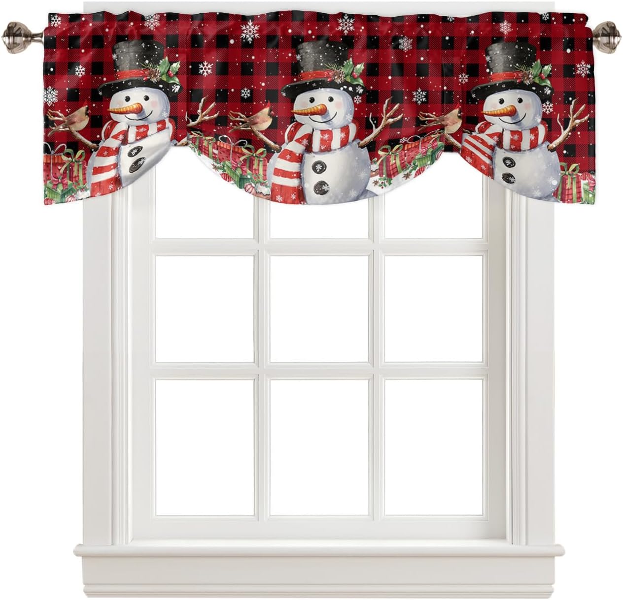 Cenefas de Navidad con diseño de muñeco de nieve para ventanas, muñeco de nieve de Navidad, cardenal, rojo, negro, búfalo, a cuadros, bolsillo para