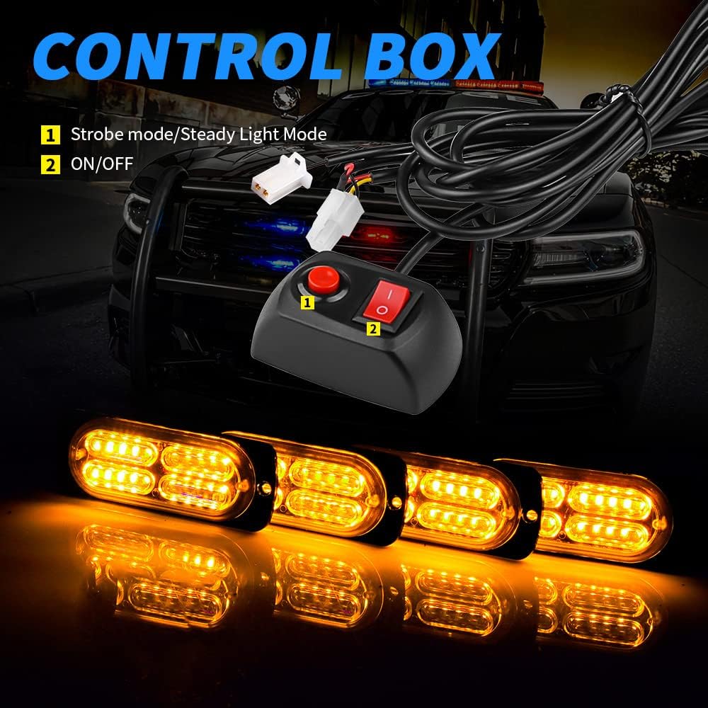 Actualizado Kit de lámparas LED de advertencia estroboscópicas de emergencia, 4 vainas, 20 LED, 18 patrones de destello para luz estroboscópica de