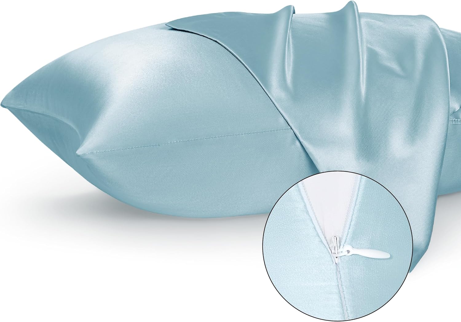 Bedsure Juego de 2 fundas de almohada de satén sedoso para el cabello, juego de 2 fundas de almohada de satén azul canal, satén mejorado similar a